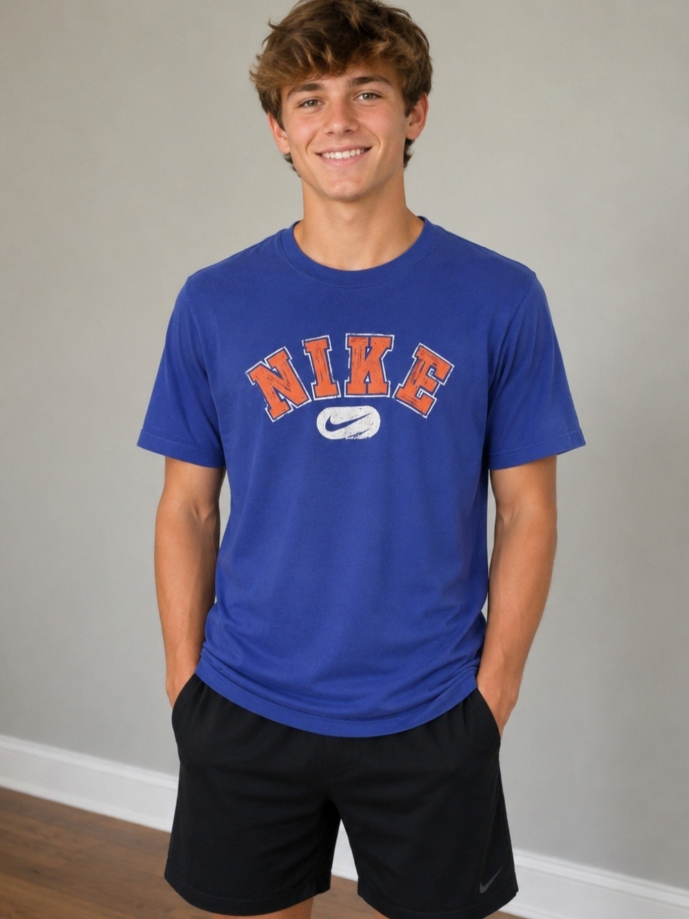Nike Royal Blue Short Sleeve Tee with Orange Logo